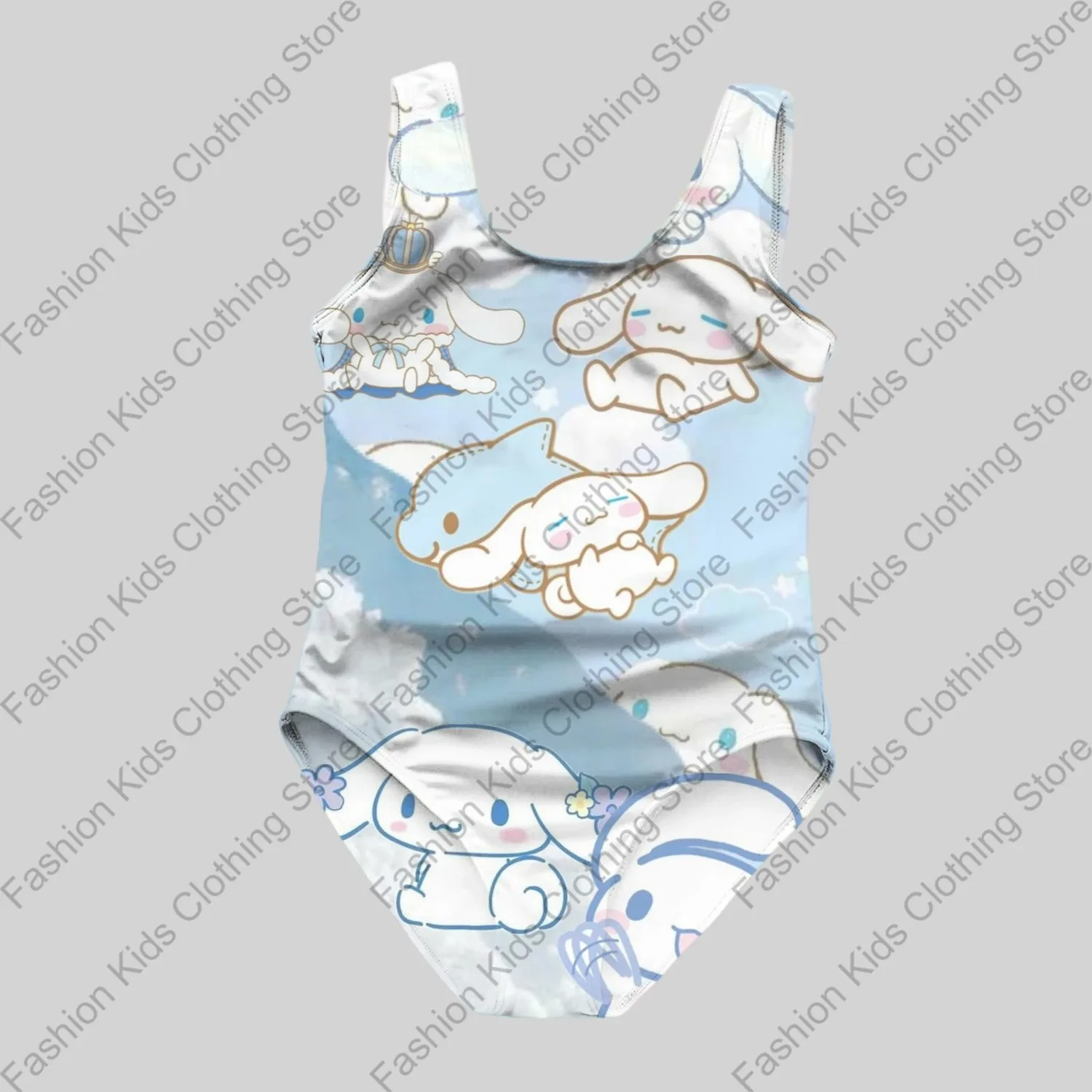 MINISO Girls Summer One-Piece Swimsuit Fashion Cartoon Cute Cinnamoroll 3d Printed Women Swimwear Girls Sleeveless Swim Clothing