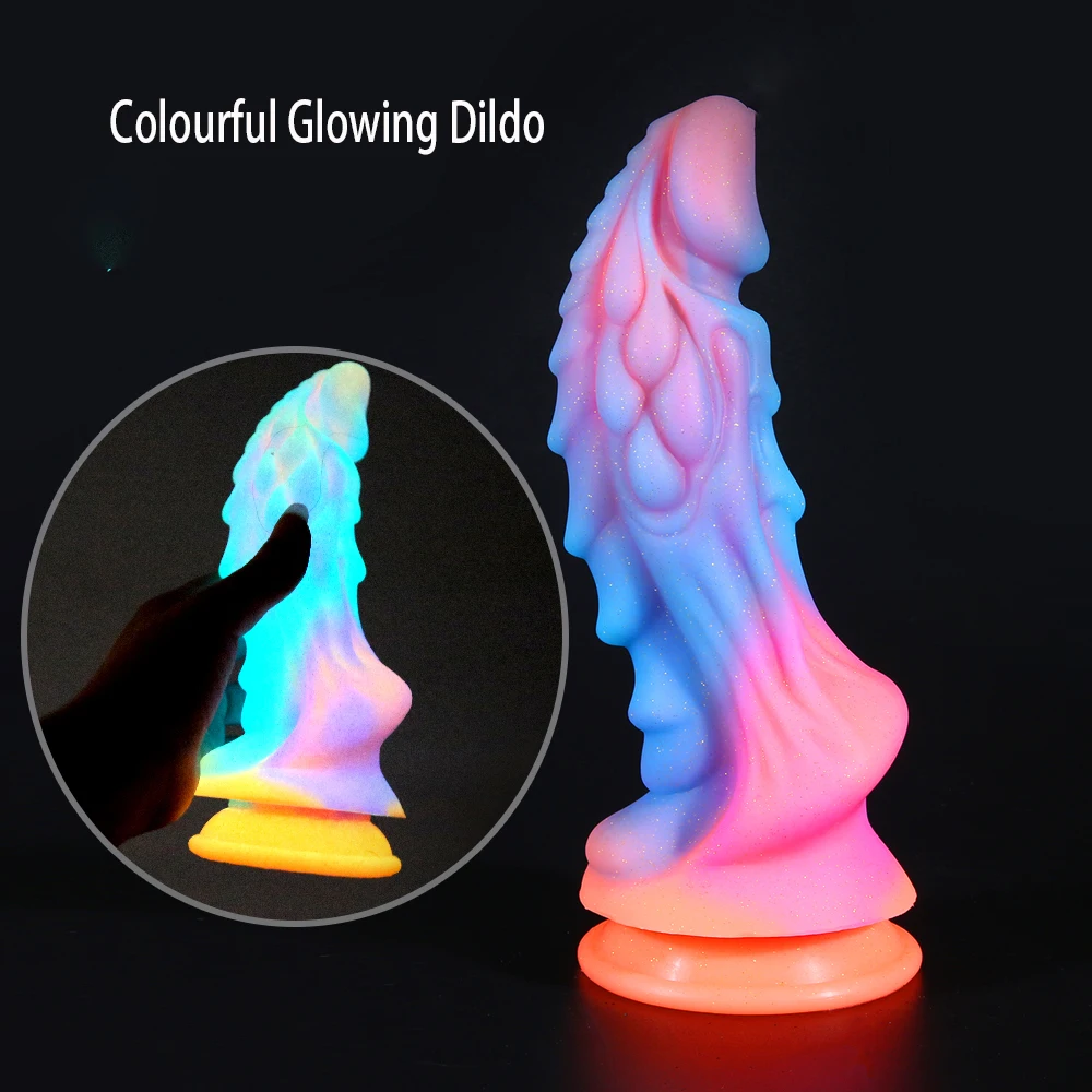 

New Luminous Dildos Colourful Glowing Huge Penis G-spot Anal Butt Plug Women Toys Shaped Dragon Monster Dildo with Suction Cup