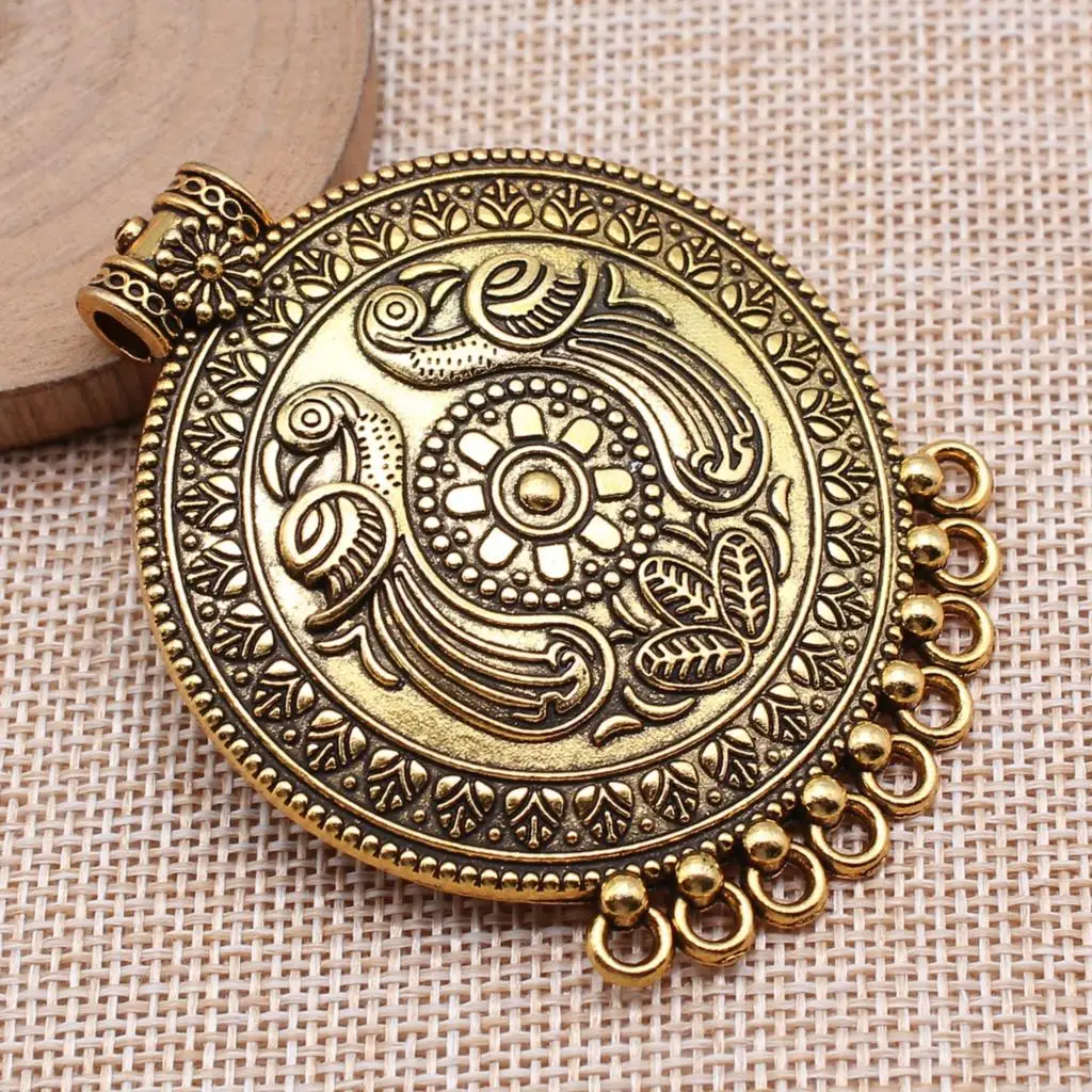 Pendant Necklace Carved Phoenix Bird Charms Accessories For Jewelry 1pcs Antique Gold Color