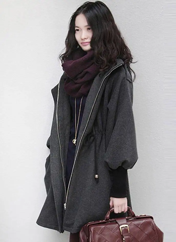 Wool Blend Coats Womens Woolen Coat Red Autumn Blended Stand-Up Collar Sashed Elegant Mature Parisian Style Office Lady Tasteful