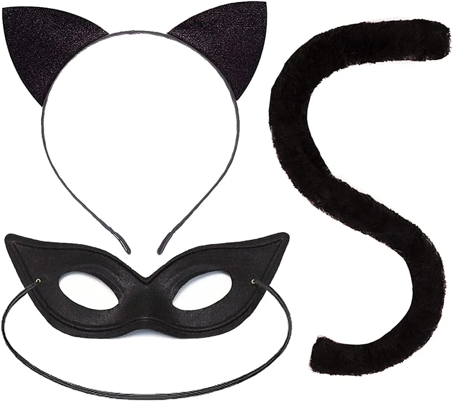 

Black cat costume Cat's ears (Steamed cat-ear shaped bread) tail and costume ball eye sets for ladies Halloween role play access
