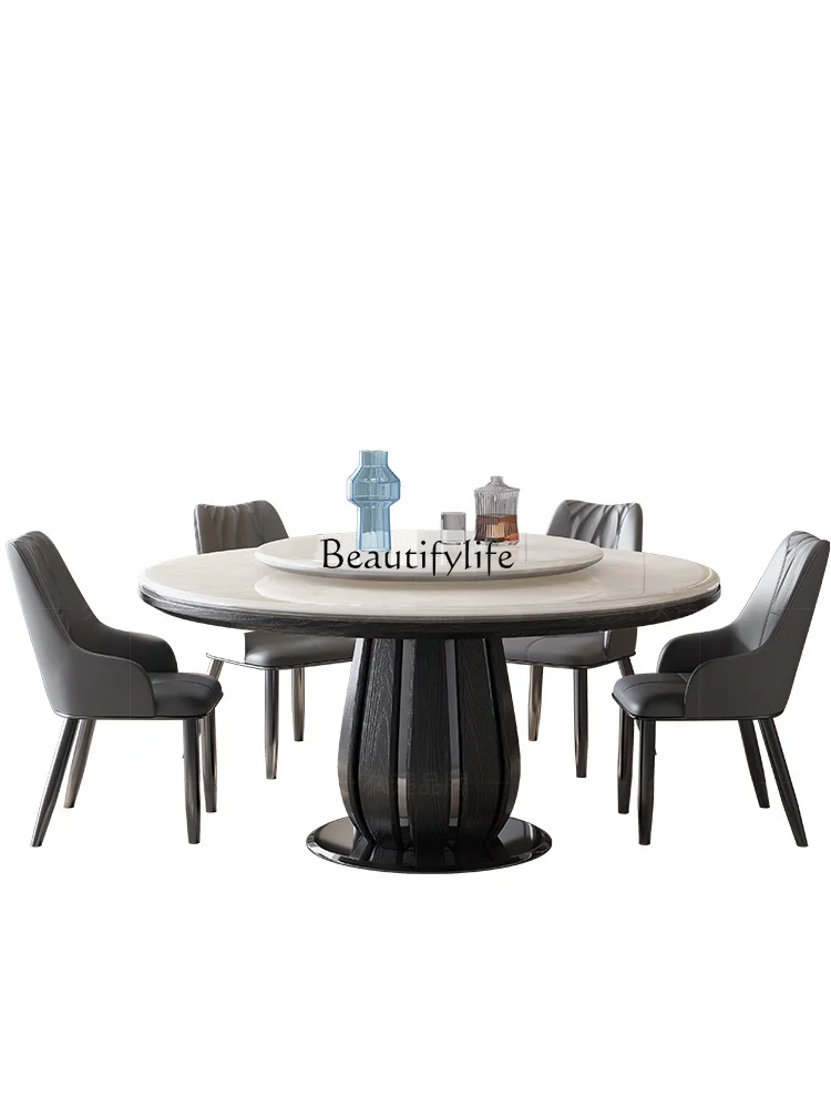 Natural Microlite Solid Wood Small Apartment Simple round Table Modern Light Luxury Marble Dining Tables and Chairs Set