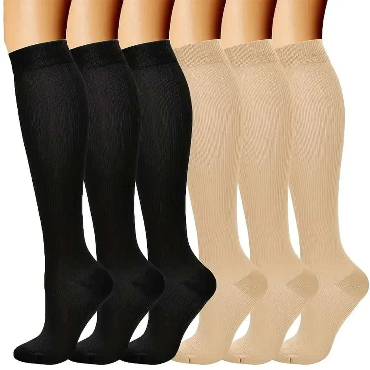 Calcetines de compresión para enfermera, medias de Color sólido, Color negro, 6 pares