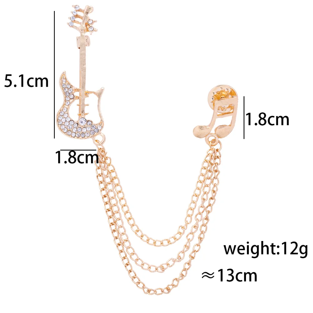 Exquisite Men's Suit Pin Guitar Note Chain Personality for Ladies Brooch Suit Chain Shirt Chest Pin
