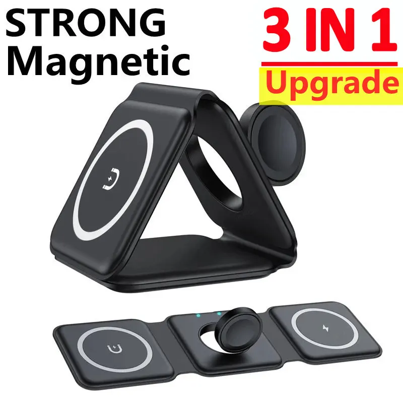 15W 3 in 1 Magnetic Wireless Charger Pad for iPhone 14 13 12 Pro Max Apple Watch AirPods  Chargers Fast Charging Dock Station