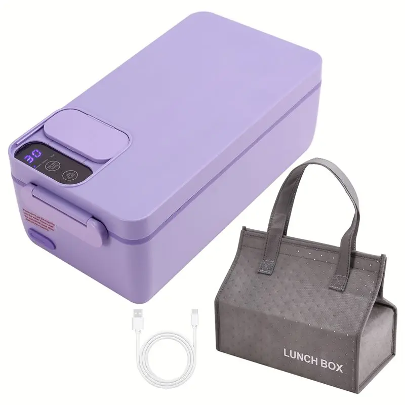 A66T-Heated Lunch Box  Electric Lunch Box   Self Heating Lunch Box  Cordless Rechargeable 304 Food-Grade Stainless Steel 1L  C