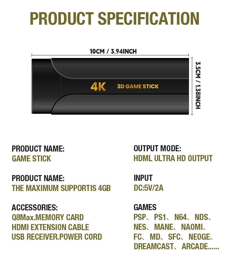 Q8 max Game Stick 4K console games with 2.4G Wireless Gamepad HD Output Retro Video Game Consoles Classic TV game Box