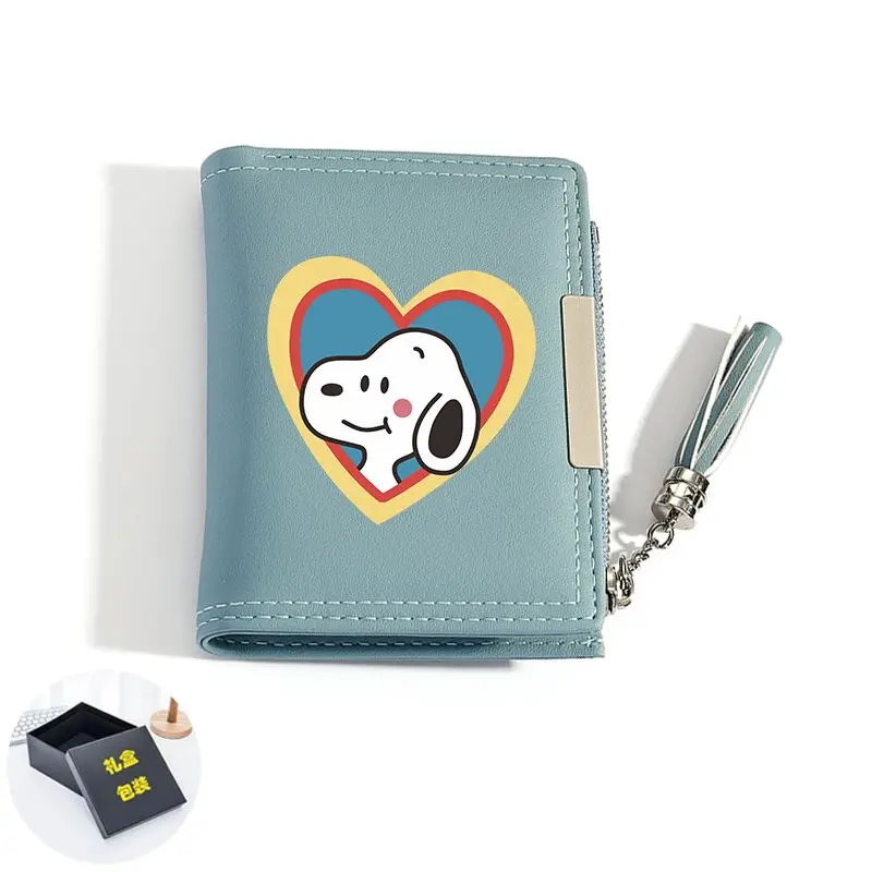 Snoopy anime kawaii ins cute coin purse women's short multi-functional snap-type three-fold PU card bag birthday gift wholesale