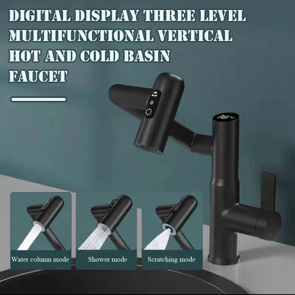 Basin Faucet with Digital Display,Multi-function Stream Sprayer,Hot and Cold Water Sink Mixer,Wash Tap for Bathroom,360 Rotation