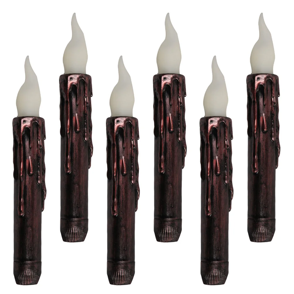 

6pcs Led Long Electronic Candles Flameless Flickering Light Romantic Party Decoration Halloween Wedding Thanksgiving (Yellow