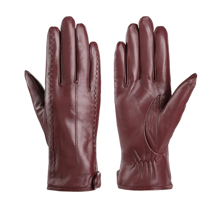 

Перчатки из натуральной овчины, женские перчатки из натуральной кожи, женские утепленные зимние перчатки для вождения с сенсорным экраном R938