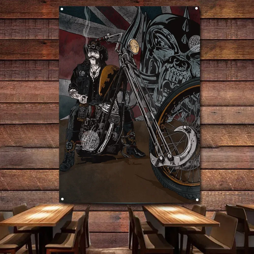 

Cowboy Motorcycle Rider Poster Wall Hanging Painting Garage Flag Auto Repair Shop Gas Station Wall Decor Banners Home Tapestry