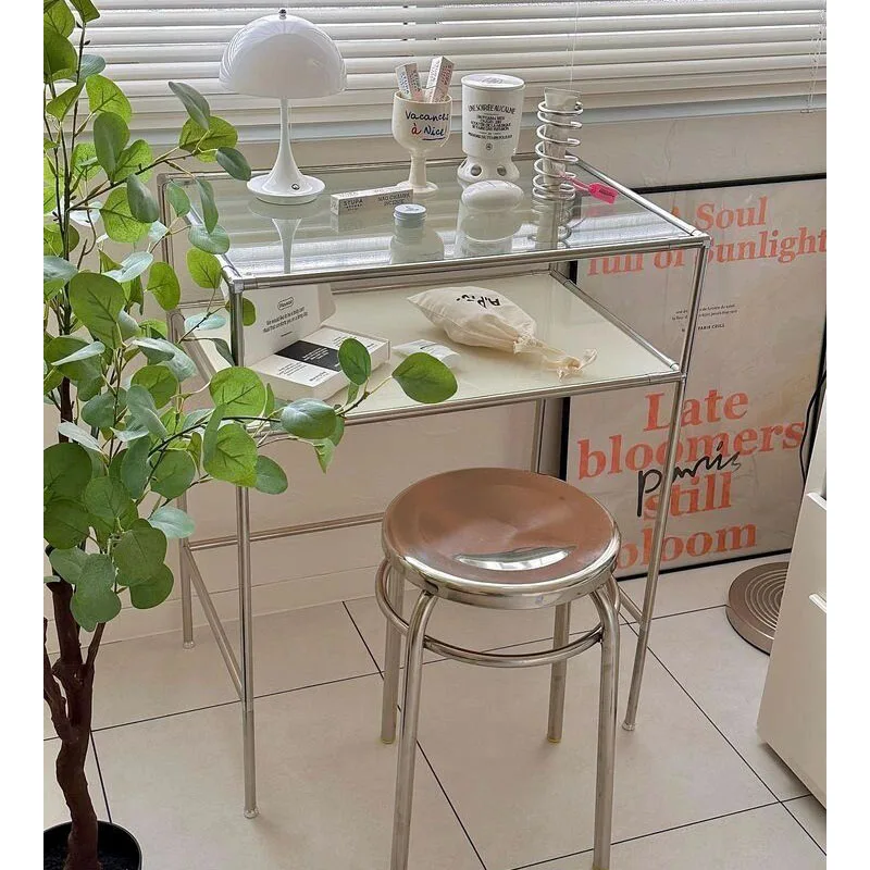 & Influencer-style Instagram-worthy Luxury Stainless Steel Modern Minimalist Salon Nail Table Manicure Station Storage Single