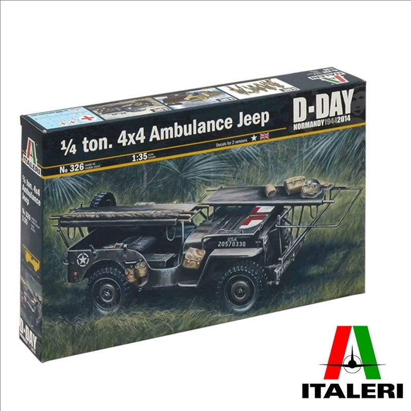 Modelo ITALERI Escala 1/35 1/4 tonelada. Kits de Modelos de Autos Ambulancia 4x4 JEEP 0326, Kits de Modelos de Autos por Desmontar