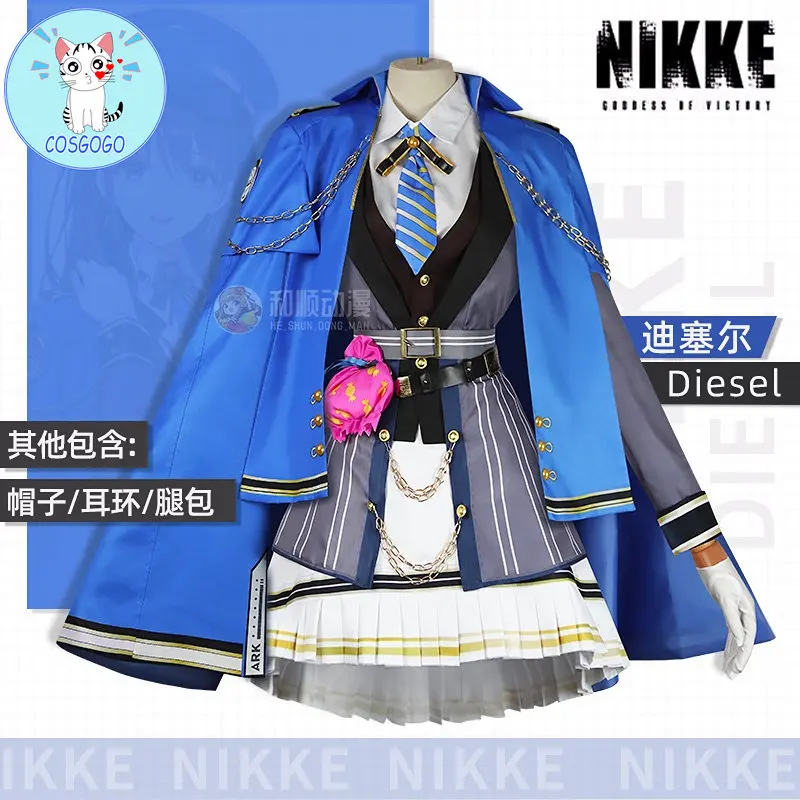 

COSGOGO Game NIKKE Diesel Cosplay Costume Cloak Shirt Top Skirt Tie Hat Uniforms Daily Party Jacket Role Play Costume