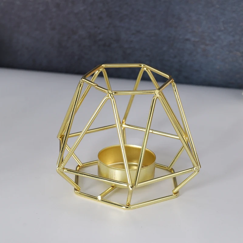 N85R-거실 및 욕실 장식용 금 기하학 금속 티라이트 캔들 홀더 2개 세트 - 결혼식 및 D용 중앙 장식품