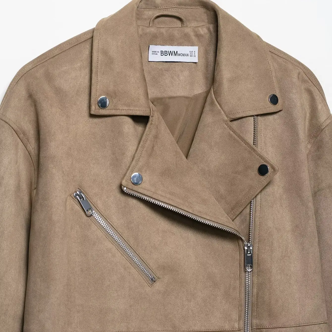 معطف JNLEAOG للسيدات من Faion للدراجات النارية Jaet للخريف الجديد متعدد الاستخدامات من جلد الغزال الصناعي 30284 معطف فضفاض غير رسمي من البوليستر