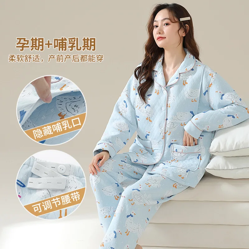 New Pregnant Women Nursing Pajamas Set Thickened Cotton Confinement Clothes Pijamas Winter Warm Breastfeeding Home Clothes Suit