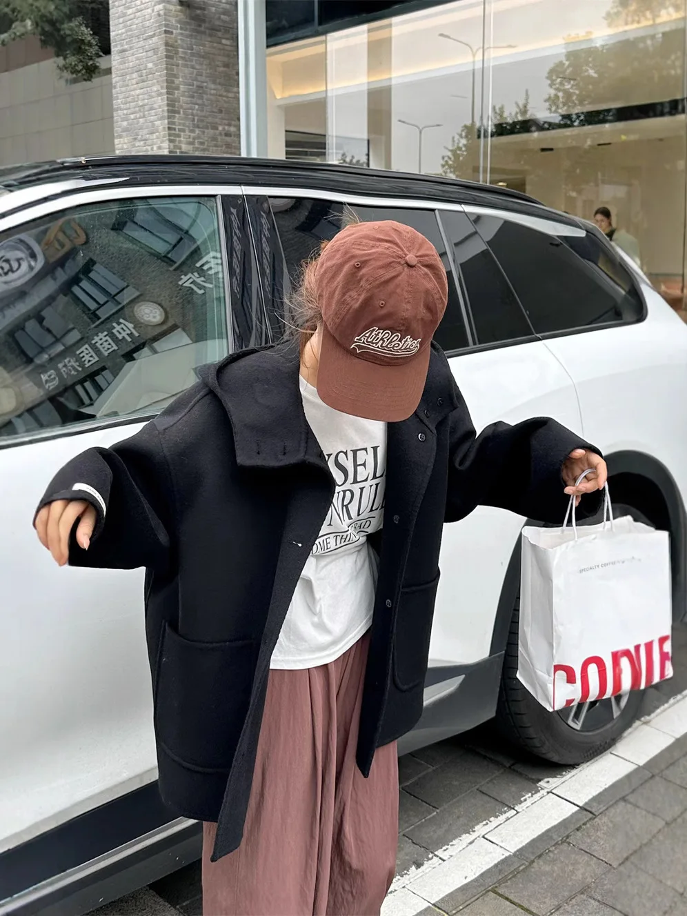 المرأة الخريف الشتاء الصوف مقنعين طويلة الأكمام واحدة الصدر معطف فضفاض سيدة الشارع الشهير جيوب دافئة الصوف أبلى