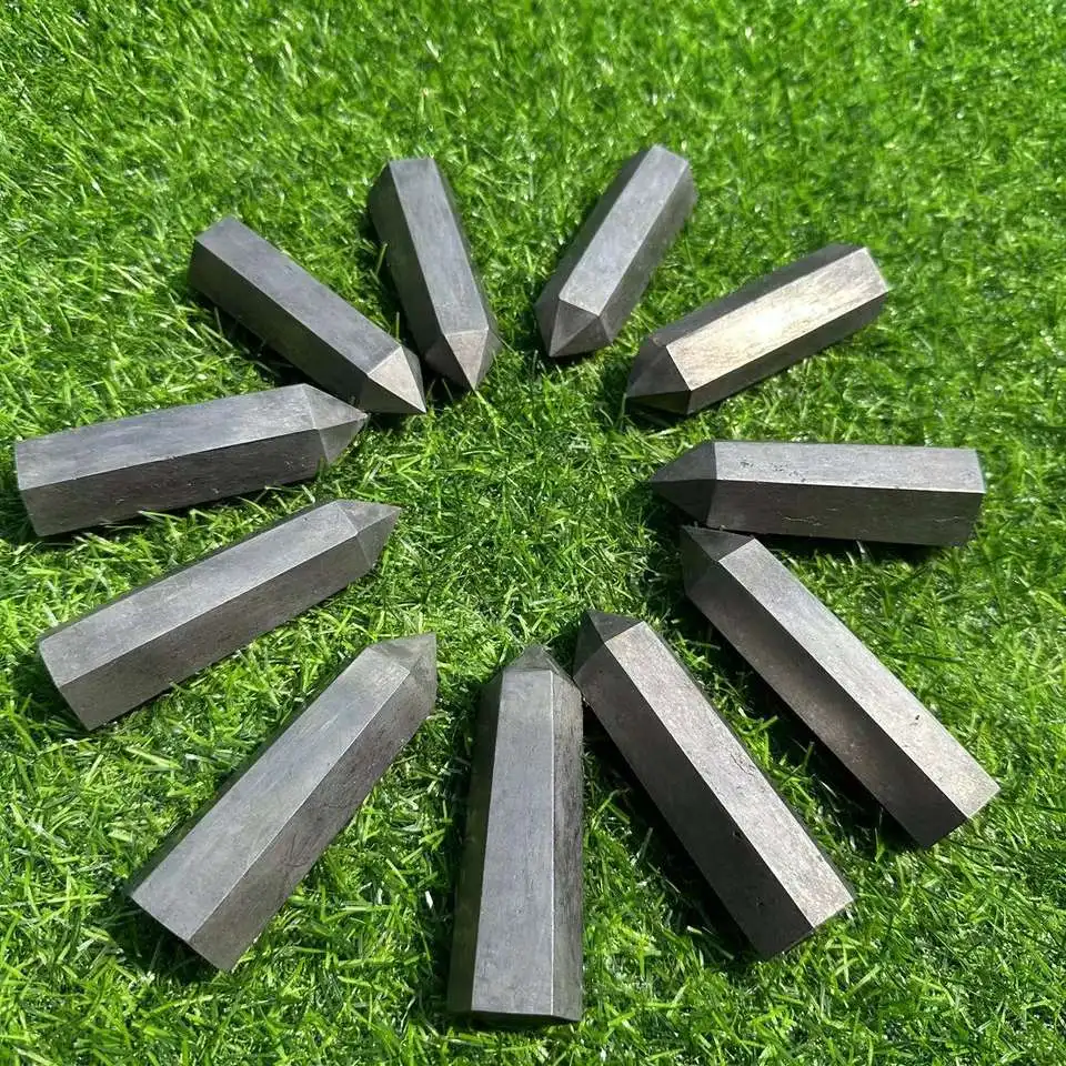 Natural Shungite Stone Obelisk Tower Polished Wand Point For Home Decoration