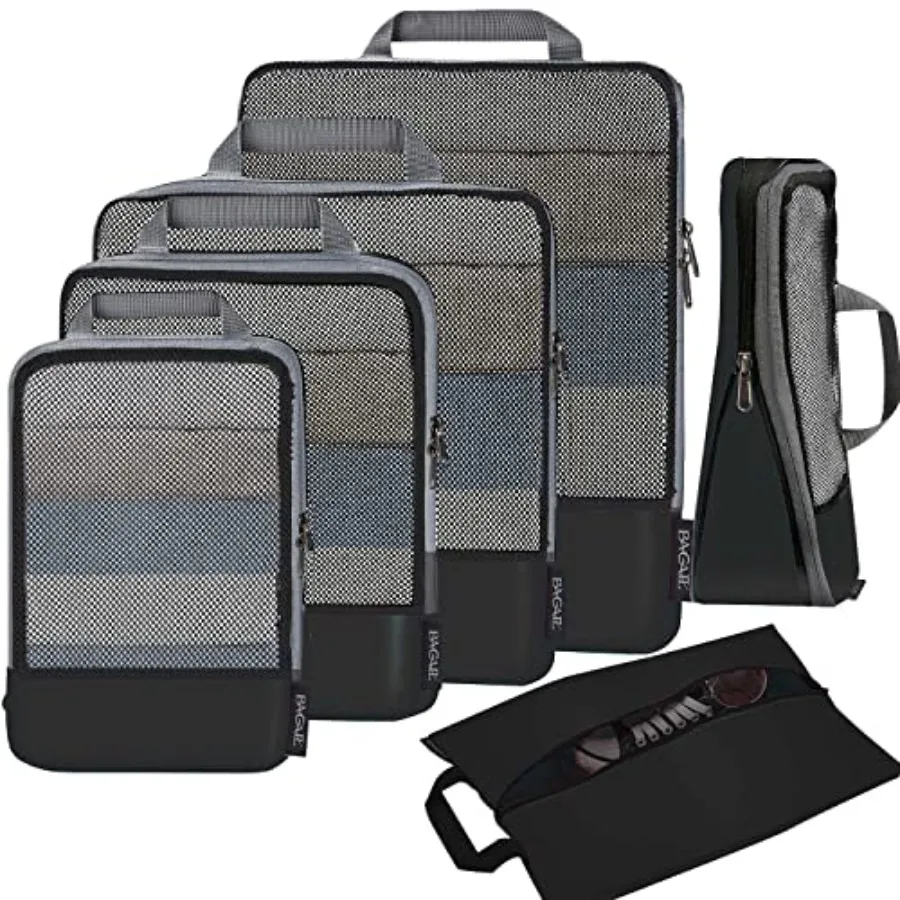 

4 Set/6 Set/8 Set Compression Packing Cubes Travel Accessories Expandable Packing Organizers Half Mesh 6-Black