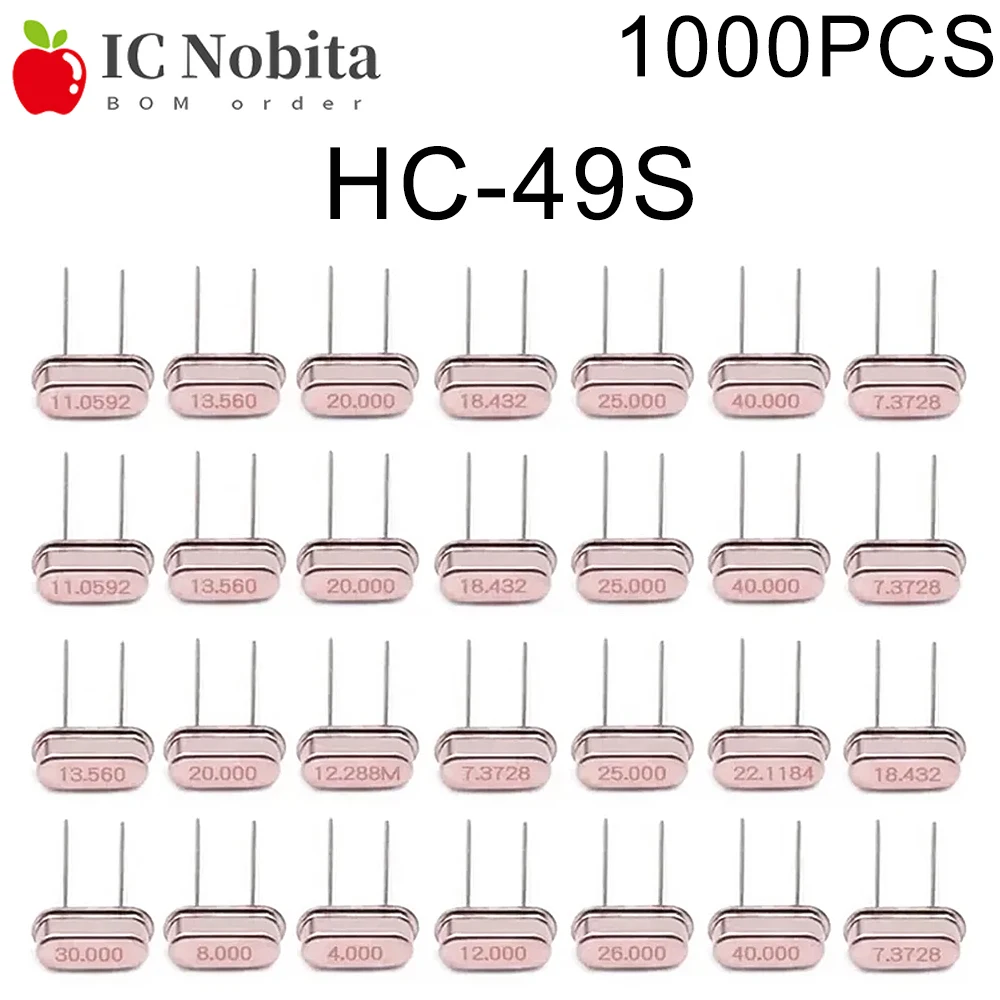 1000PCS HC-49S Quartz Crystal Resonator Passive Oscillator 4Mhz 6Mhz 6.7458MHZ 8Mhz 12Mhz 16Mhz 20Mhz 24Mhz 25 27Mhz 32.768MHZ