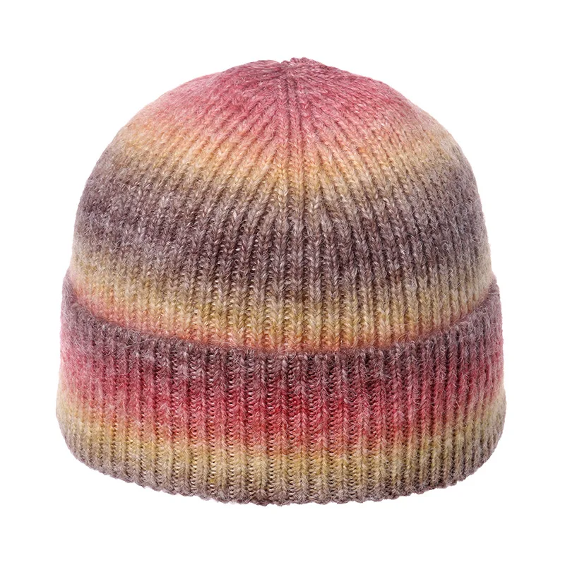 Men Women Gradient Rainbow Tie Dye Hat Skullies Beanies Unisex Winter Acrylic Stretch Knit Sport Windproof Warm Melon Cap W43