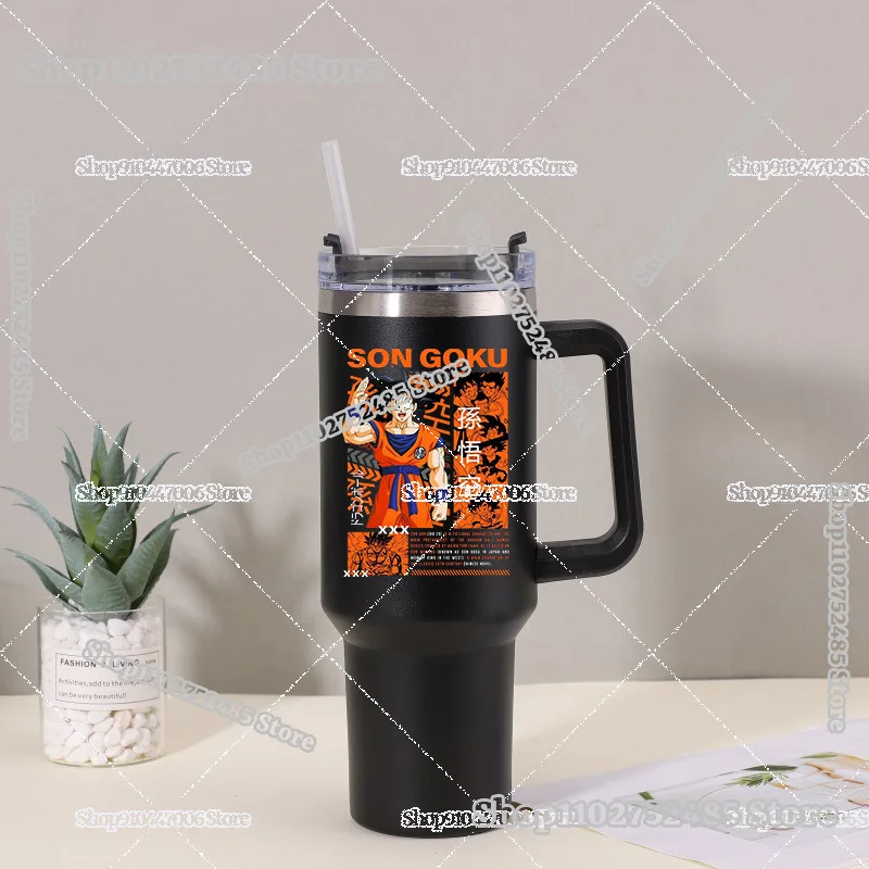 Cartoon Anime Dragons Balls Print Large Capacity Cups Straw Bottle with Handle 304 Stainless Steel Vacuum Insulated Cups Gifts