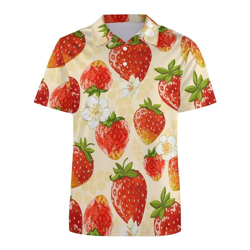 3D Printed Beer Flower Polo Shirt For Men Hamburg Fruit Pattern Tees Summer Casual Oversized Lapel Tops Street Short Sleeves