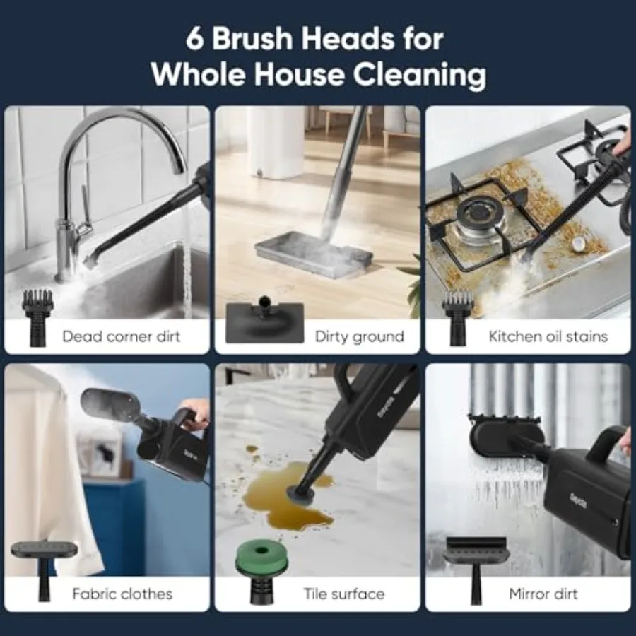 Fregona de vapor para limpieza de suelos, limpiador a vapor para el hogar con accesorios multifunción 6 en 1 de mano para ropa de suelos de madera dura