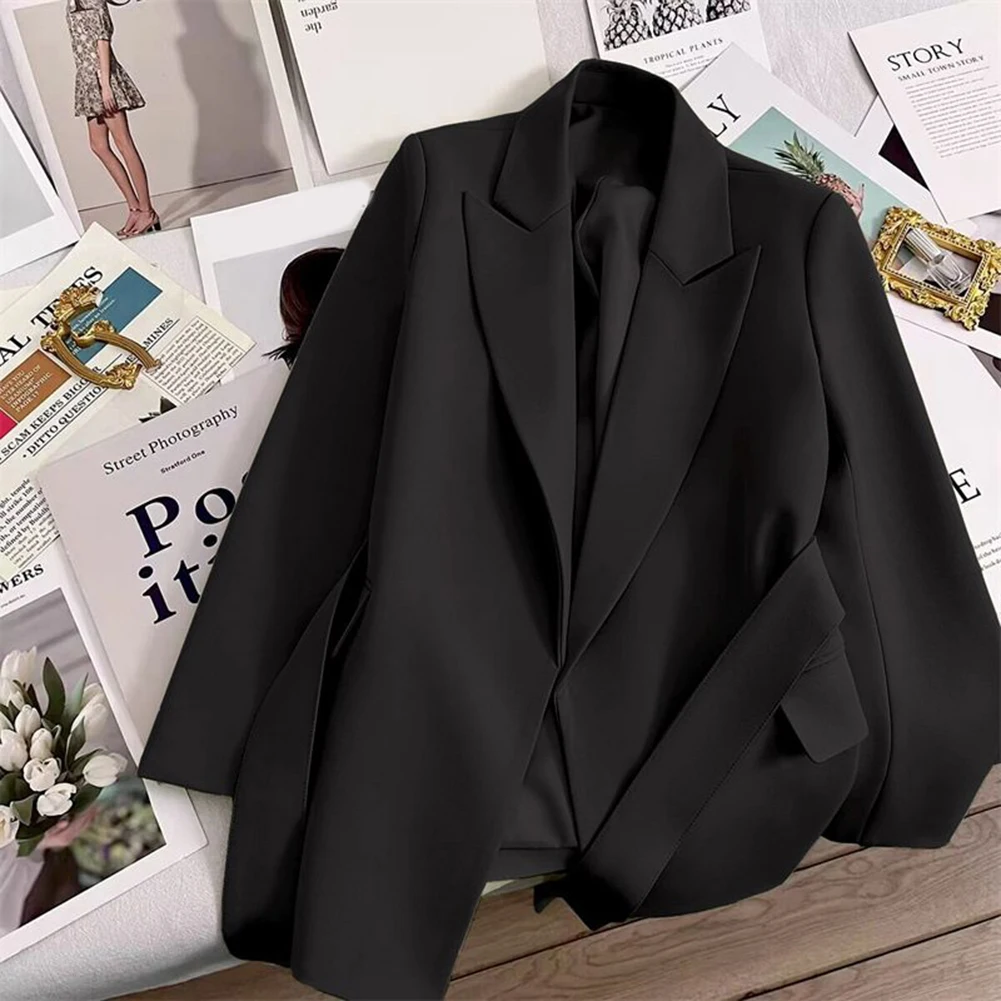 Casual Events Spring Outings Women Blazer Solid Color Blazer Belted Fashion Outerwear Blazer 2XL Lapel Neckline