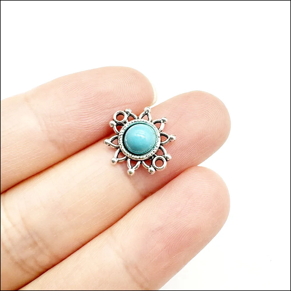 Palm Cross Heart Pendants Antique Silver Color Turquoise Charms For Bracelets Charms Making Jewelry view 3