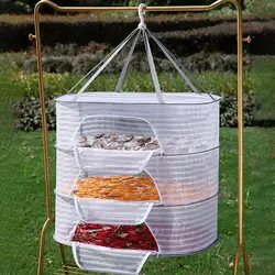 1/2/3 Layer Hanging Mesh Drying Basket Food Fish Clothes Hanging Drying Net Outdoor Foldable Drying Net Vegetable Herbs Dry Rack