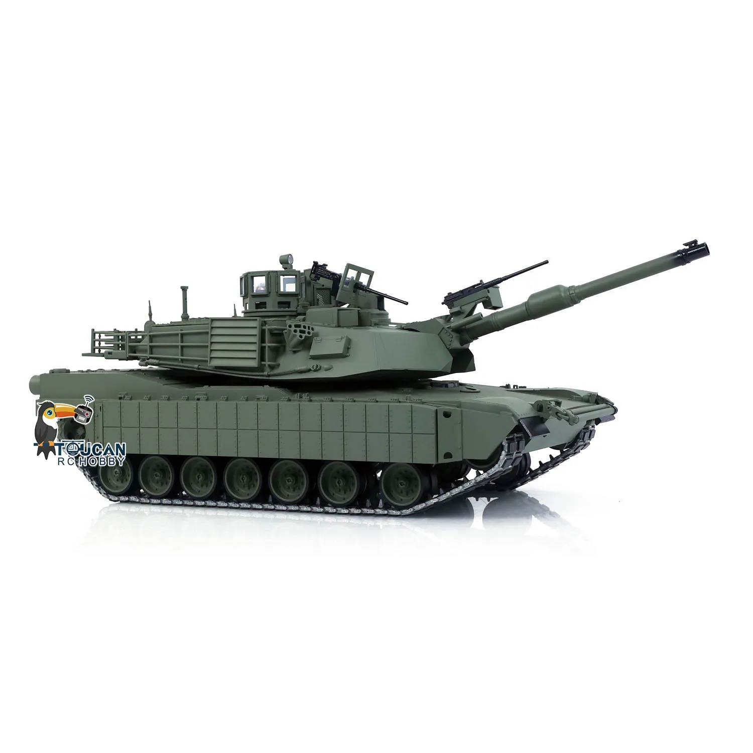 TUSK I TOUCAN 1:16 Metal M1A2 Abrams RC Tanque 360 Torreta Rotação IR Barril Elevação Recoil Unidades de Fumaça Dupla Periscópio Elétrico