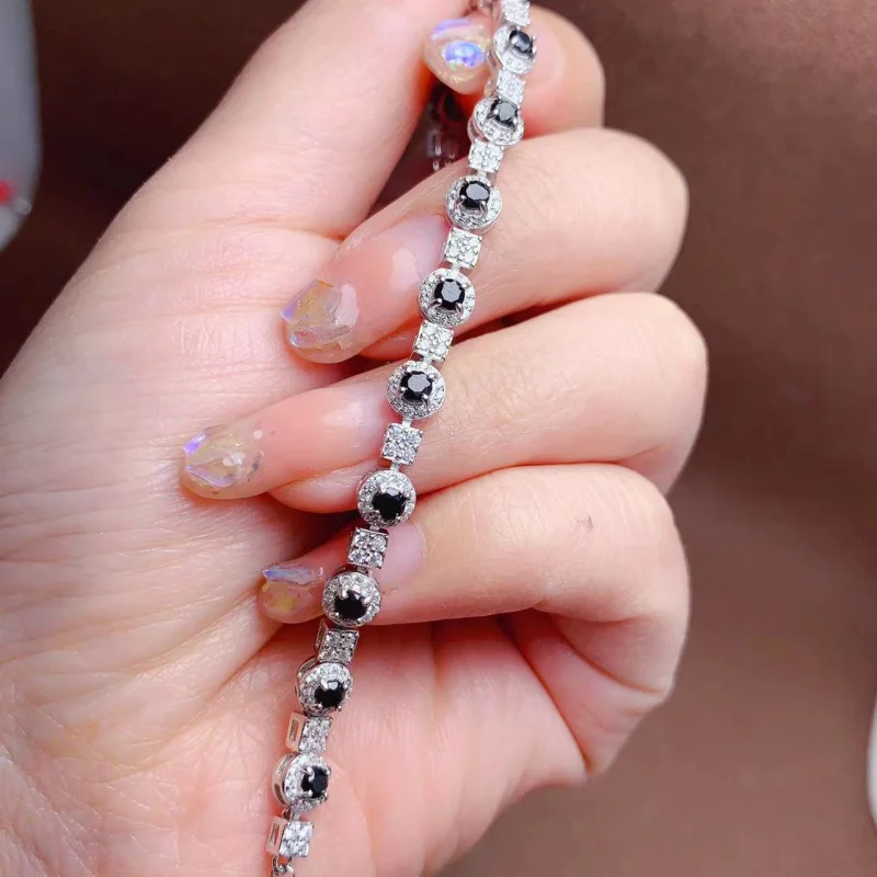 925 Silver Inlaid Natural Black Spinel Women's Bracelet with Multiple Fashionable and Versatile Diamonds