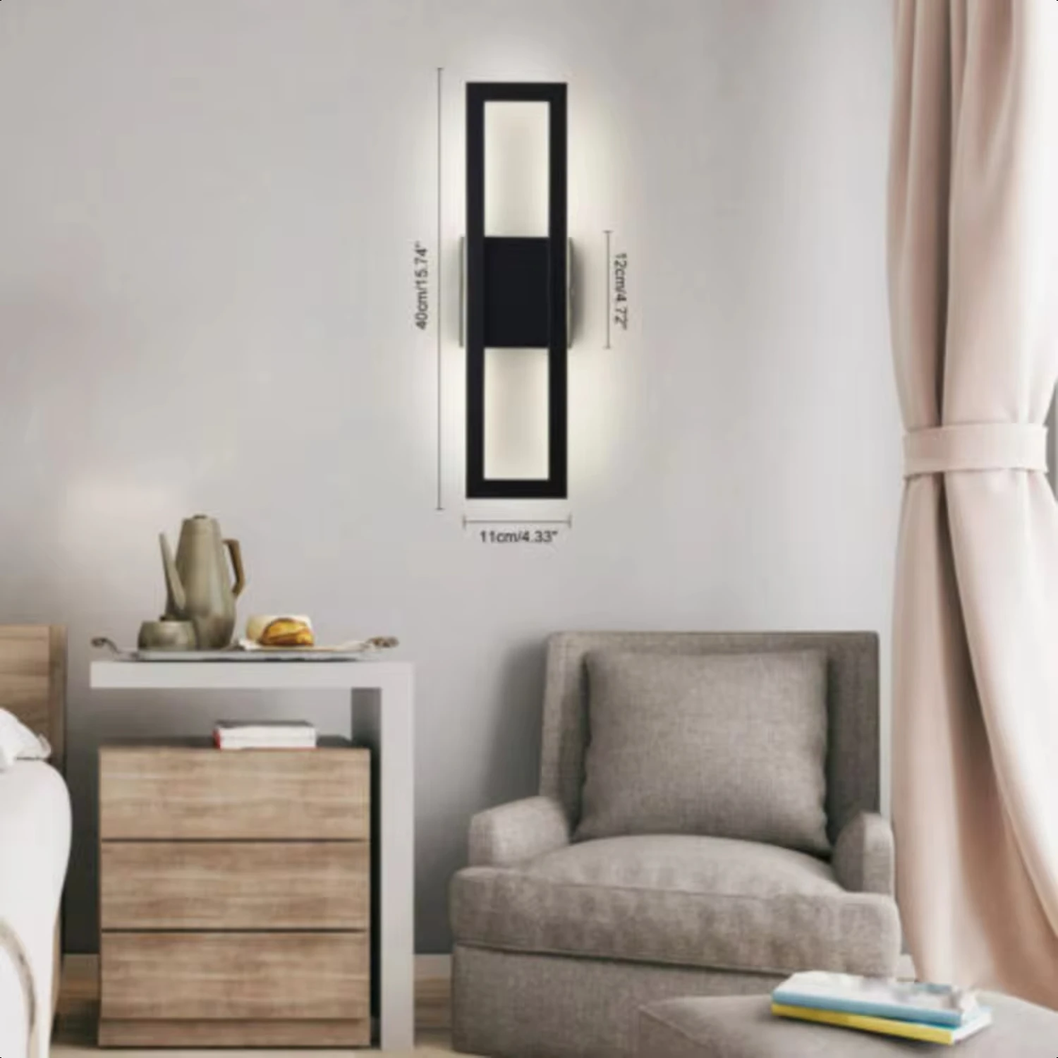 Interior Modern Wall Mounted Lights, Long Wall Light, sala de estar, garagem, 19W, 15,74 polegadas, 3 cores