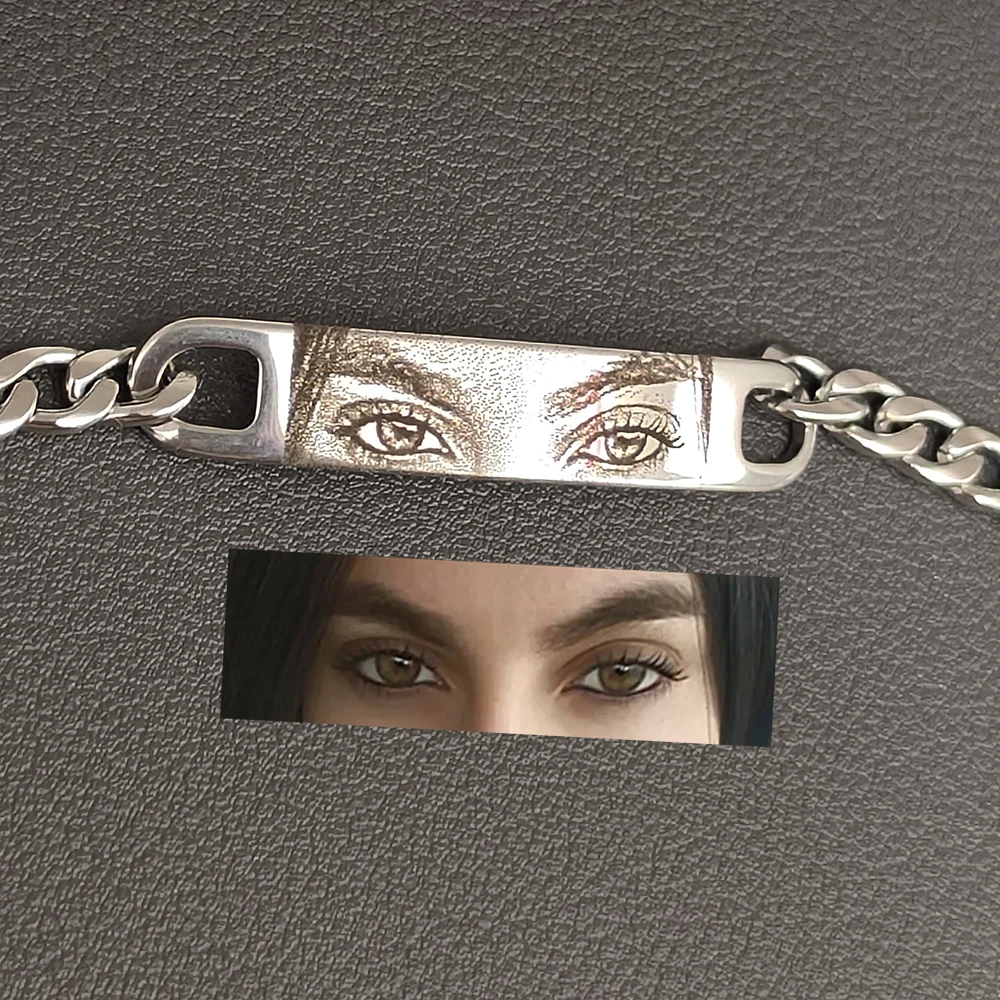 

Браслет из нержавеющей стали с изображением глаз по индивидуальному заказу, женские и мужские ювелирные изделия с гравировкой, персонализированные браслеты для пар, подарок на день Святого Валентина