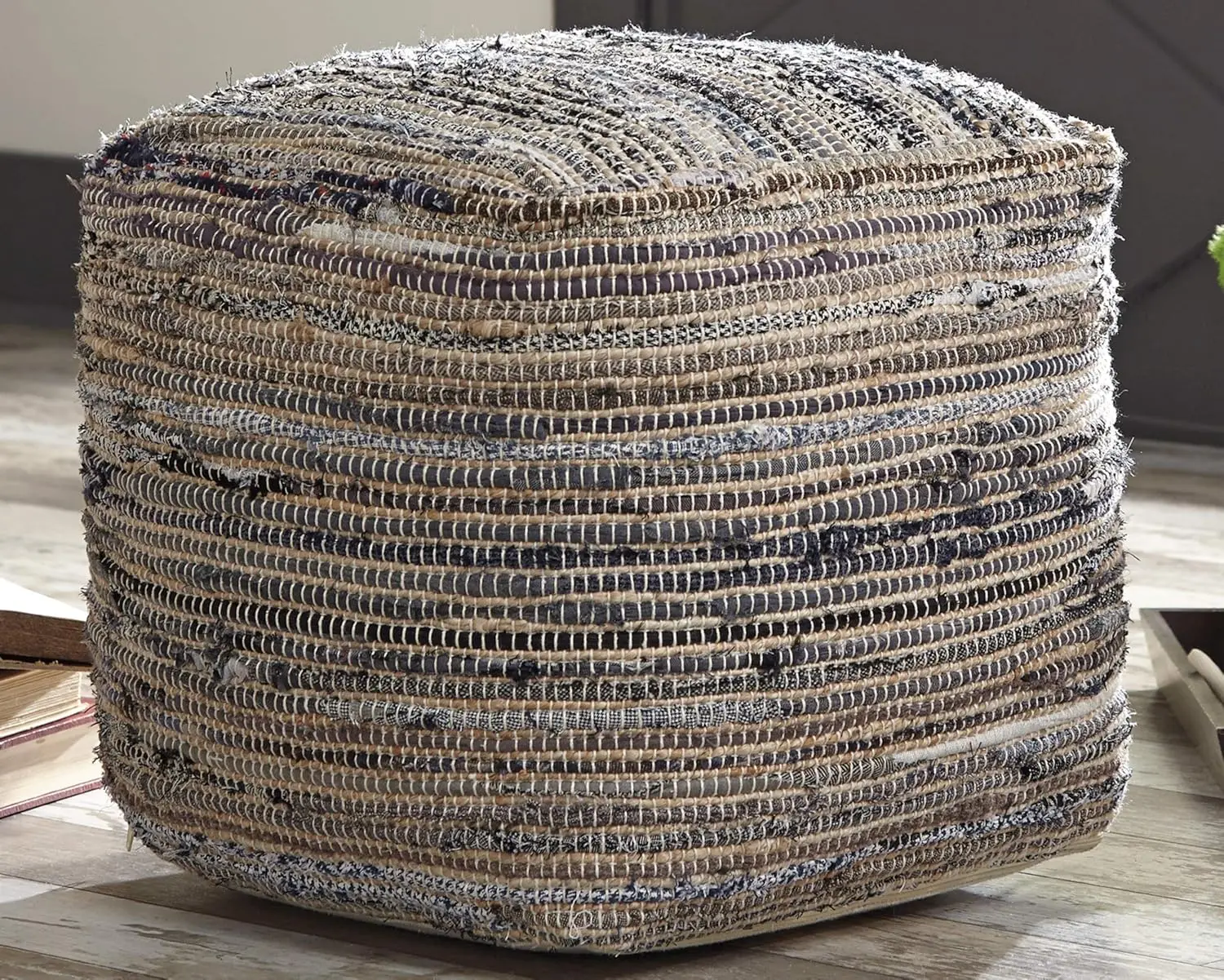 Absalom Hemp Pouf, 16 x 16 Inches, Multicolored