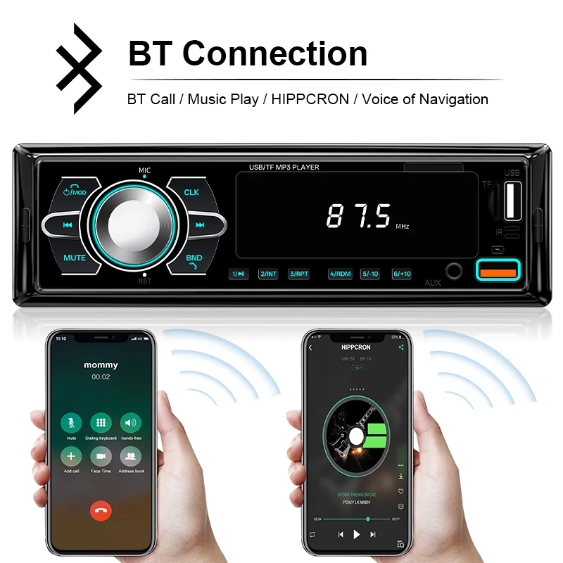 Hipporon 1 Din Car Audio Receiver Digital MP3 Player Colorful with Dual USB AUX Inputs Auto Multimedia Automotive Car Audio
