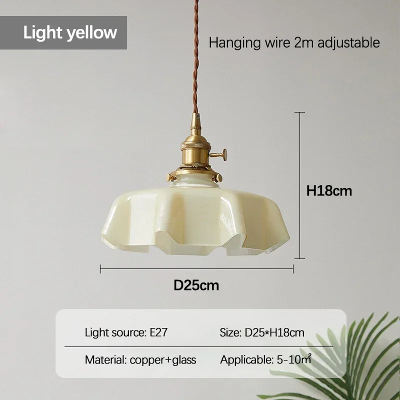 SANDYHA Vintage cremefarbene Kupfer-Glas-LED-Kronleuchter-Pendelleuchte, ideal für Schlafzimmer, Küche, Esstisch, Nachttisch-Beleuchtungskörper