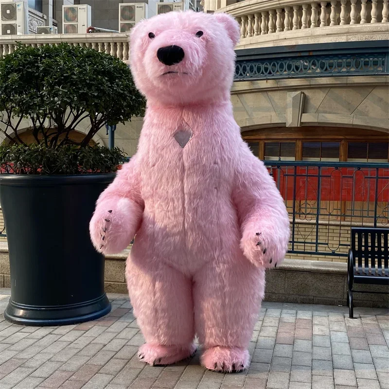 2M-3M Pink Hairy Polar Bear Mascot Adult Walking Inflatable Performance Costume christmas party Promotion Advertising shows Prop