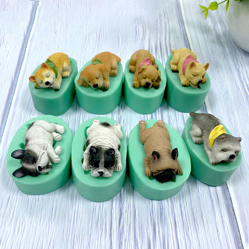 13 Dogs Shape Silicone Fondant Cake Decorating Mold Corgi Bulldog Chocolate Polymer Clay Mould Animal Cake Tool Bakeware M485