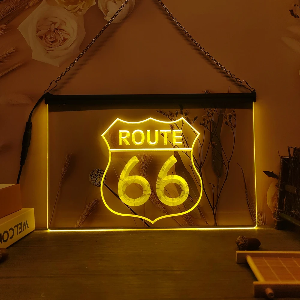 Historic Route 66 Mother Road LED Neon Sign-3D Carving Wall Art for Home,Room,Bedroom,Office,Farmhouse Decor