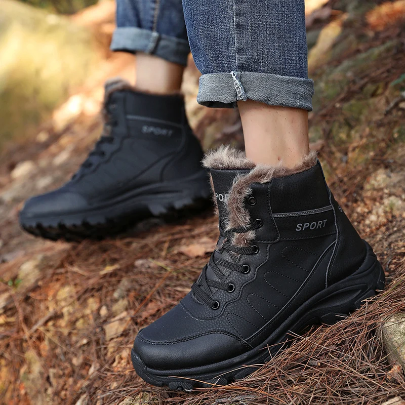 Men Winter Snow Boots Super Warm Ankle Boots Waterproof PU Leather Plush Shoes Sneakers Outdoor Male Comfortable Hiking Boots