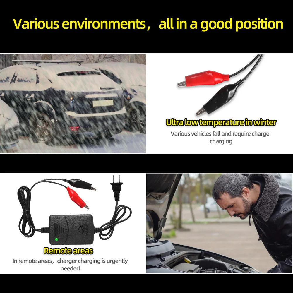12V Car Battery Charger 1500MA Smart Battery Maintainer Lead-acid Battery Charger for Lead-acid Battery for 12V Auto Motorcycle