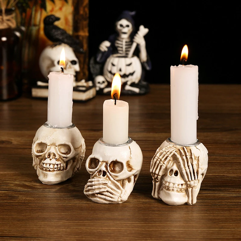 Vintage Resin Skull Decor Halloween Party Palm Day Of The Dead Decorative Statues For Home Decor Entryway Haunted House Props