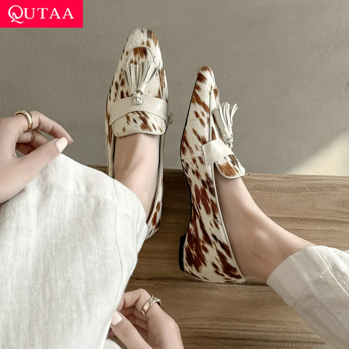 

QUTAA 2026 Spring Fashion Women Pumps Shoes Sexy High Heels Sexy Horsehair Leather Autumn Tassels Pointed Toe Shoes Dress 34-40
