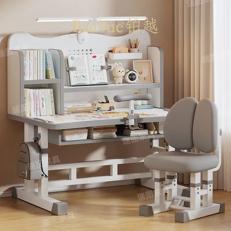 Adjustable Kids Study Desk and Chair Set Ergonomic Student Writing Table with Soft Cushion Seat for Primary School Home