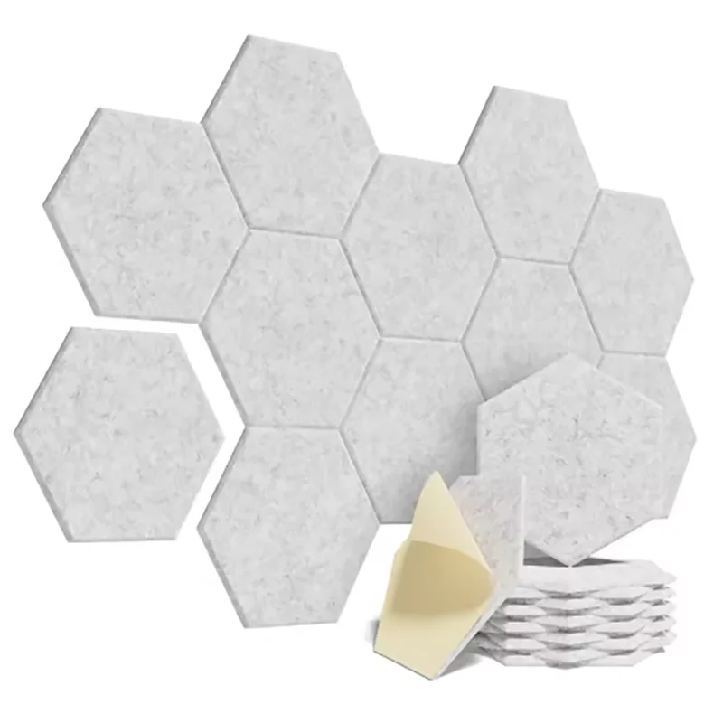 12-pack zeshoekige zelfklevende akoestische panelen Geluiddichte schuimpanelen Y-gevoerd ontwerp om geluid te absorberen Elimineer echo's Zwart