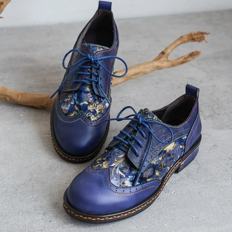 Vintage Genuine Leather Woman Oxford Shoes Luxury Handmade 2026 Autumn British Style Round Toe Daily Casual Shoes Woman Size 42